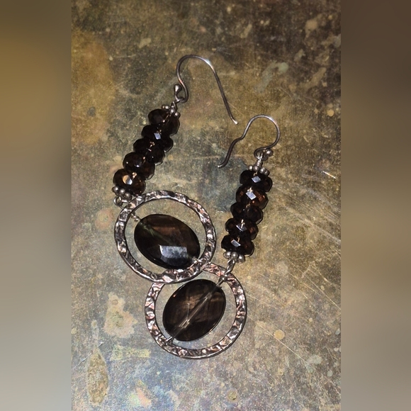 Handcrafted Brown nd Silver Dangle Earrings - Picture 1 of 6
